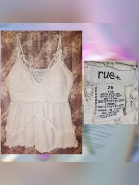 Rue21+ brand White Crochet Knit Smocked Peplum Cami Top Jrs Plus Sz 2X